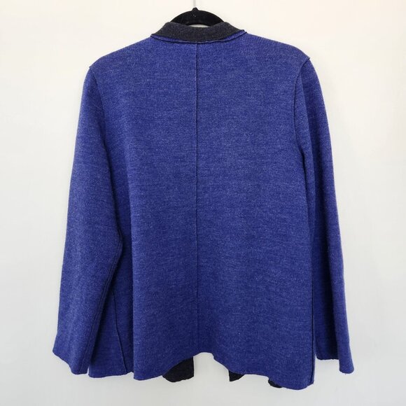 Eileen Fisher Women’s Medium Merino Wool Sweater Jacket Blue Felted Double Knit - Picture 7 of 7